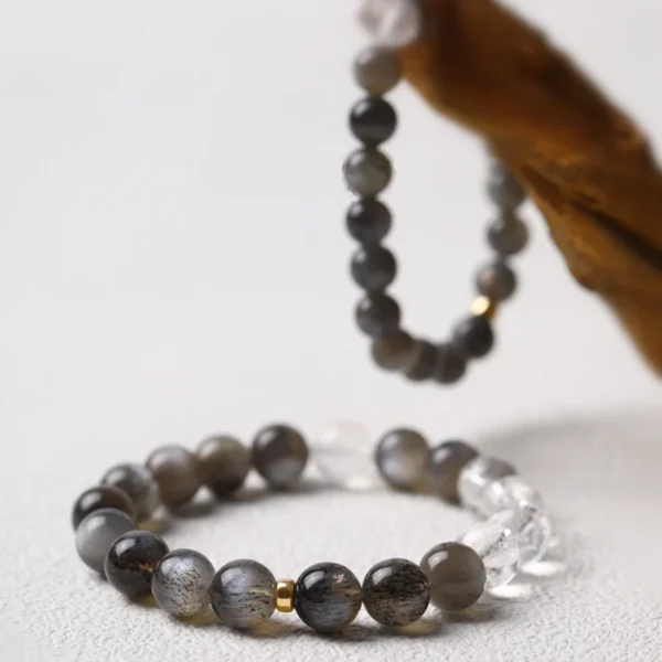 Healing crystal bracelet on display with soft background