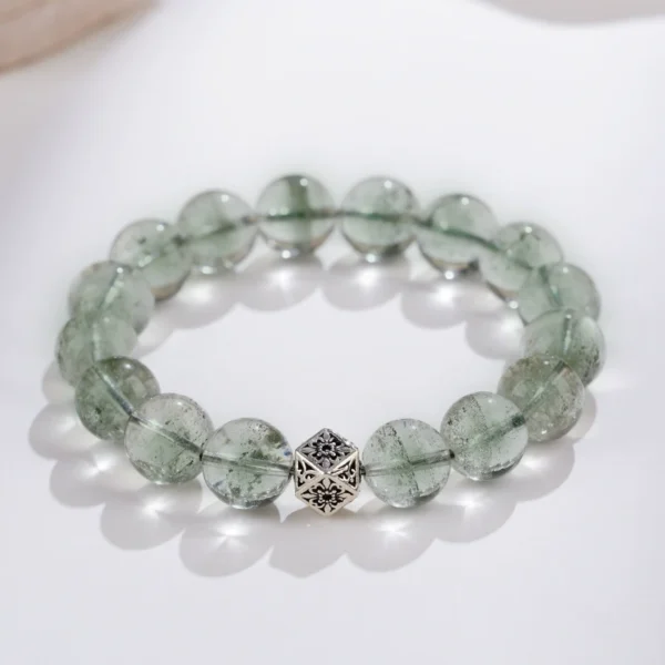 Premium Green Phantom Quartz Bracelet with Silver Bead