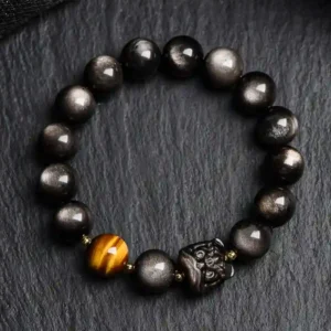 Obsidian Tiger Eye Lion Head Bracelet