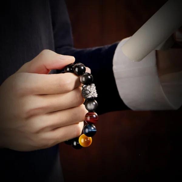 Silver Obsidian and Tiger Eye Bracelet for Men