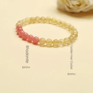 Harmony Bloom – Golden Hair Crystal & Rhodonite Bracelet