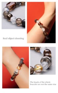 Fortune Realm – Smoky Quartz & Golden Rutilated Crystal Bracelet
