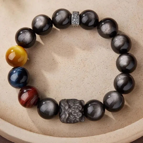 Tiger Eye Beads and Lion Head Charm Bracelet