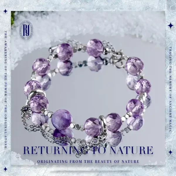 purple jade crystal amethyst crystal bracelet with dual-strand silver detail