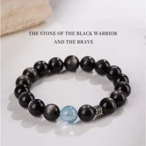 Black Warrior – Silver Obsidian & Aquamarine Courage Bracelet