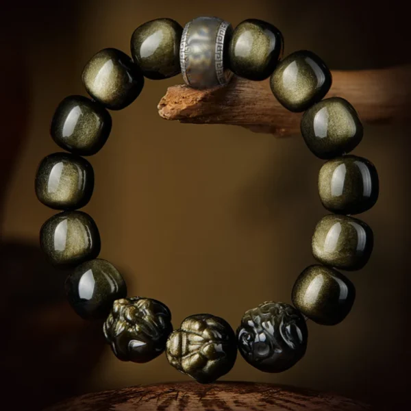 Carved zodiac animal beads in Golden Obsidian Feng Shui bracelet design
