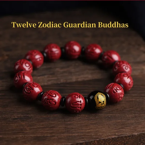 Cinnabar Zodiac Bracelet with Obsidian Guardian Buddha