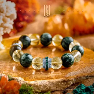Verdant Light – Seraphinite & Golden Rutilated Quartz Energy Bracelet