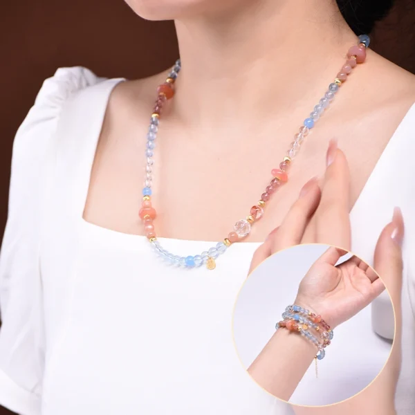 Model showcasing Brave Bloom as necklace and bracelet