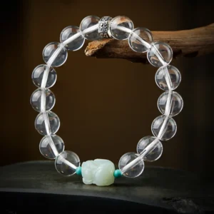 Zodiac Guardian Bracelet – Clear Quartz Hetian Jade Pixiu Charm