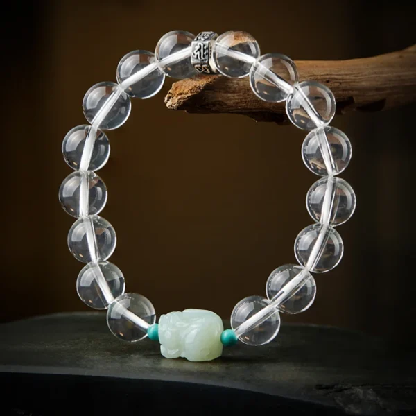 Vertical Hanging White Crystal and Hetian Jade Pixiu Bracelet