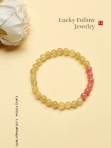 Harmony Bloom-Golden Hair Crystal and Rhodonite Bracelet with Flowers