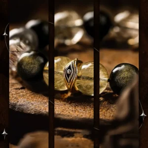 GUXI Golden Vision – Rutilated Quartz & Obsidian Energy Bracelet