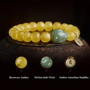 Beeswax Amber Hetian Jade Pixiu Guardian Bracelet