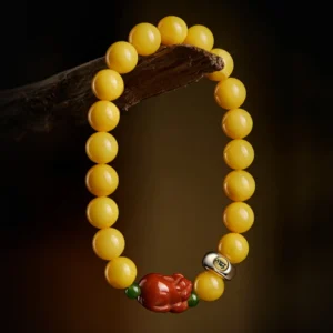Zodiac Guardian Bracelet – Beeswax Amber Red Agate Pixiu Amulet