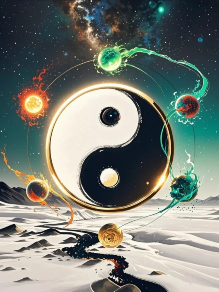 Display of Chinese Five Elements Yin Yang Diagram