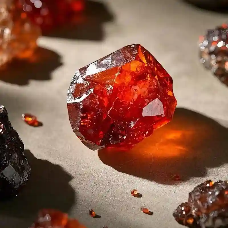 Uncut garnet gemstone glowing under warm sunlight, symbolizing the January birthstone