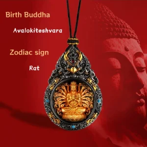 12 Zodiac Birth Buddha Brass Pendant – Feng Shui Amulet for Protection & Blessings